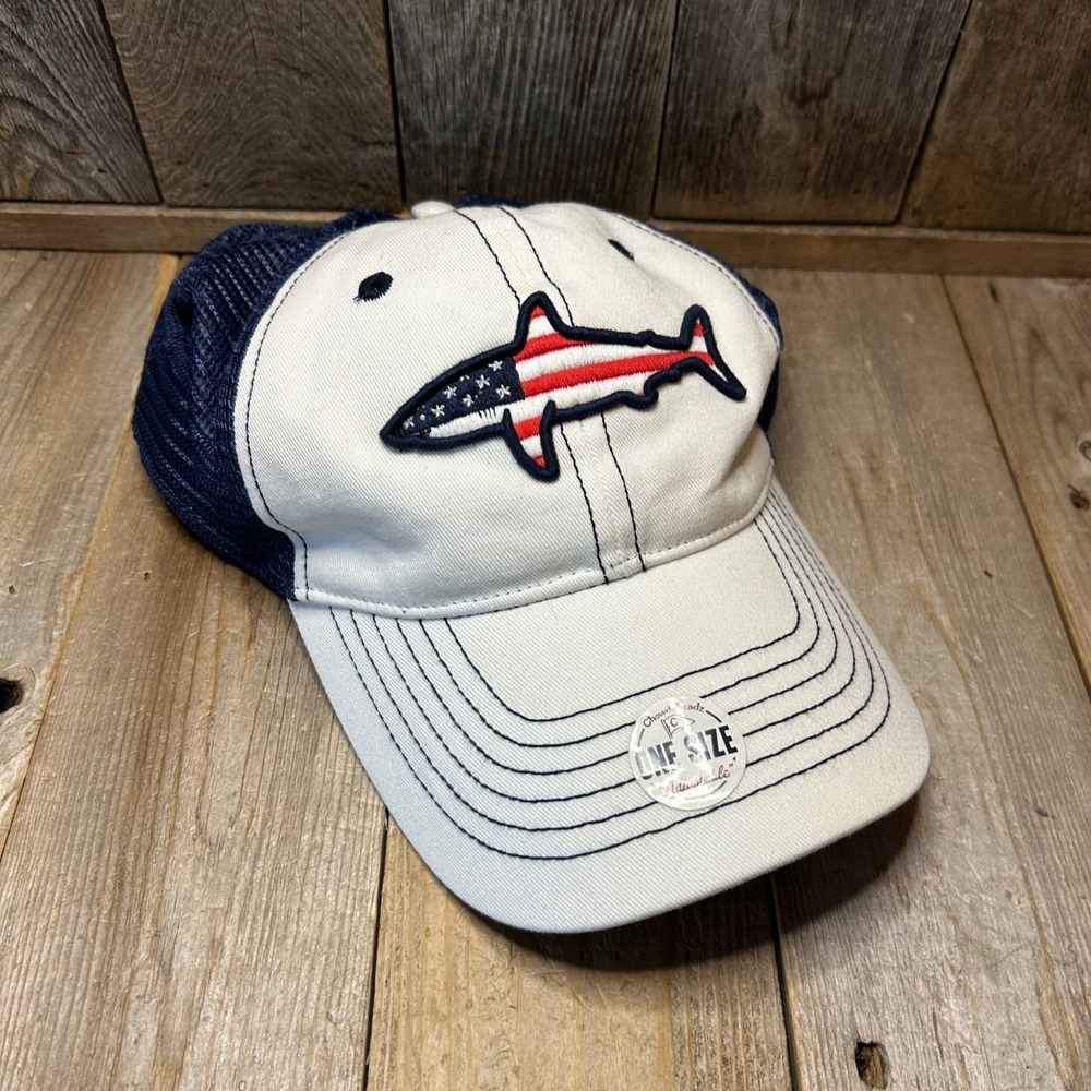 Chowdaheadz American Flag Shark Trucker Hat Navy Blue White Snapback Cap OSFA